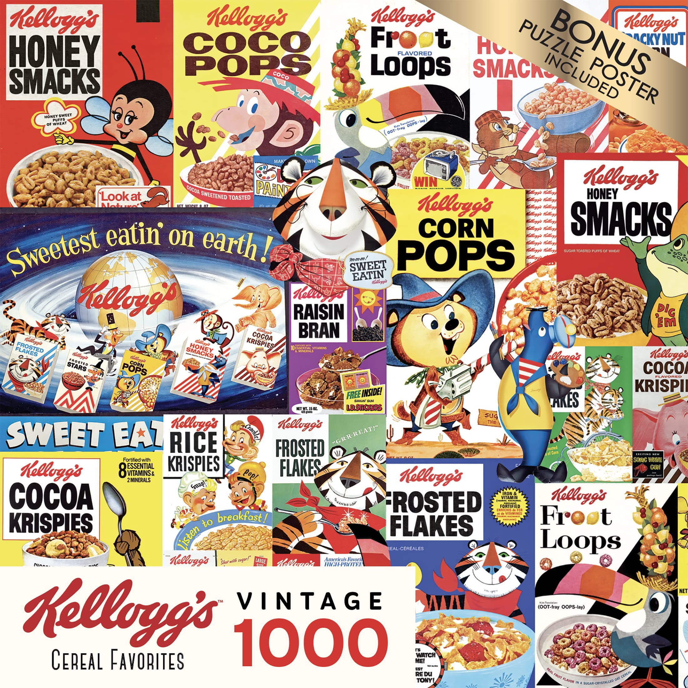 RoseArt Kellogg's Cereal Favorites puzzle pieces interlocking during assembly