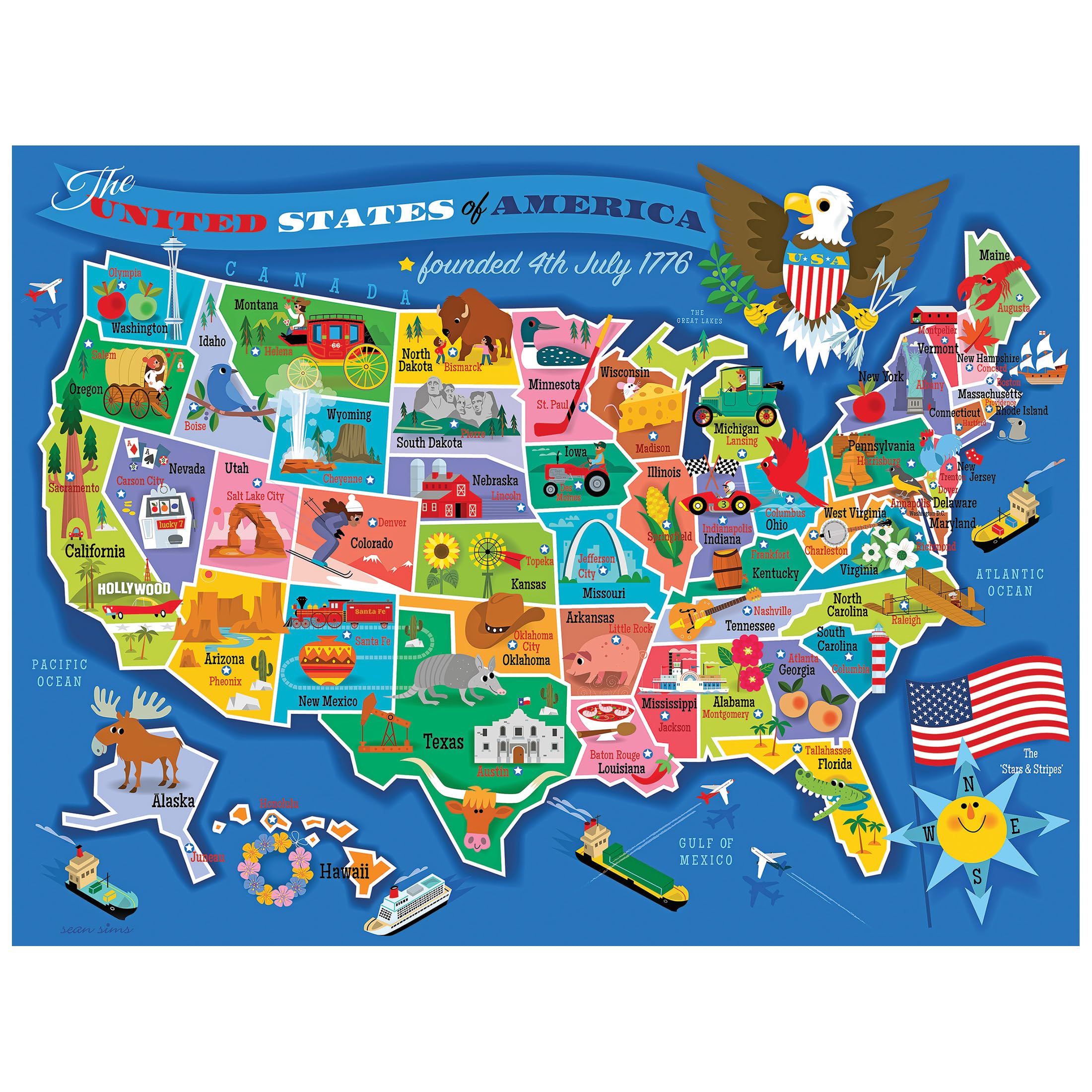 RoseArt map of USA puzzle with large pieces for easy handling and independent play