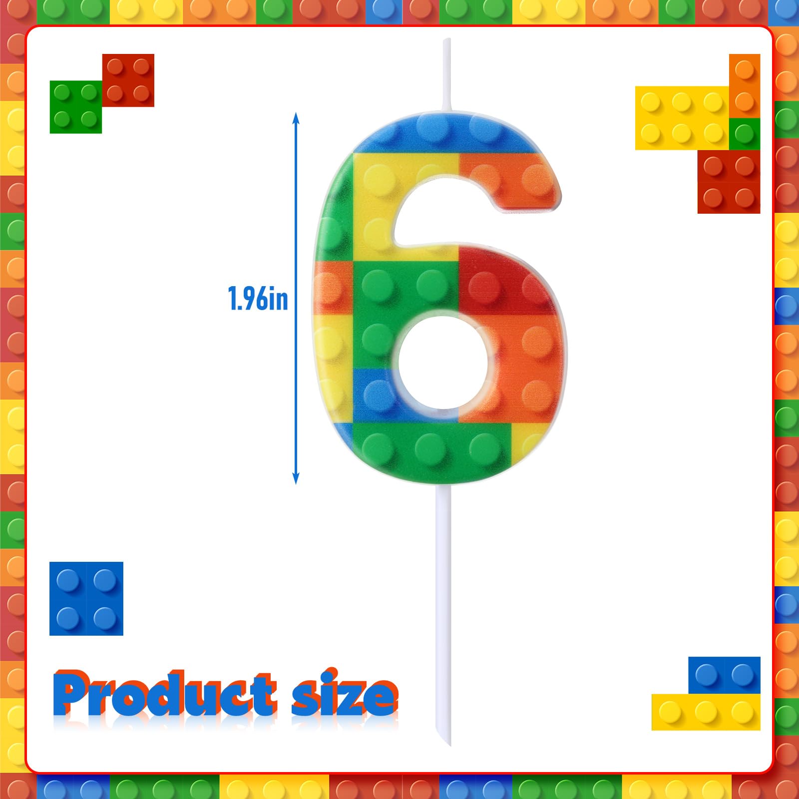 Rossesay number 6 candle with colorful blocks, adds playful charm to desserts
