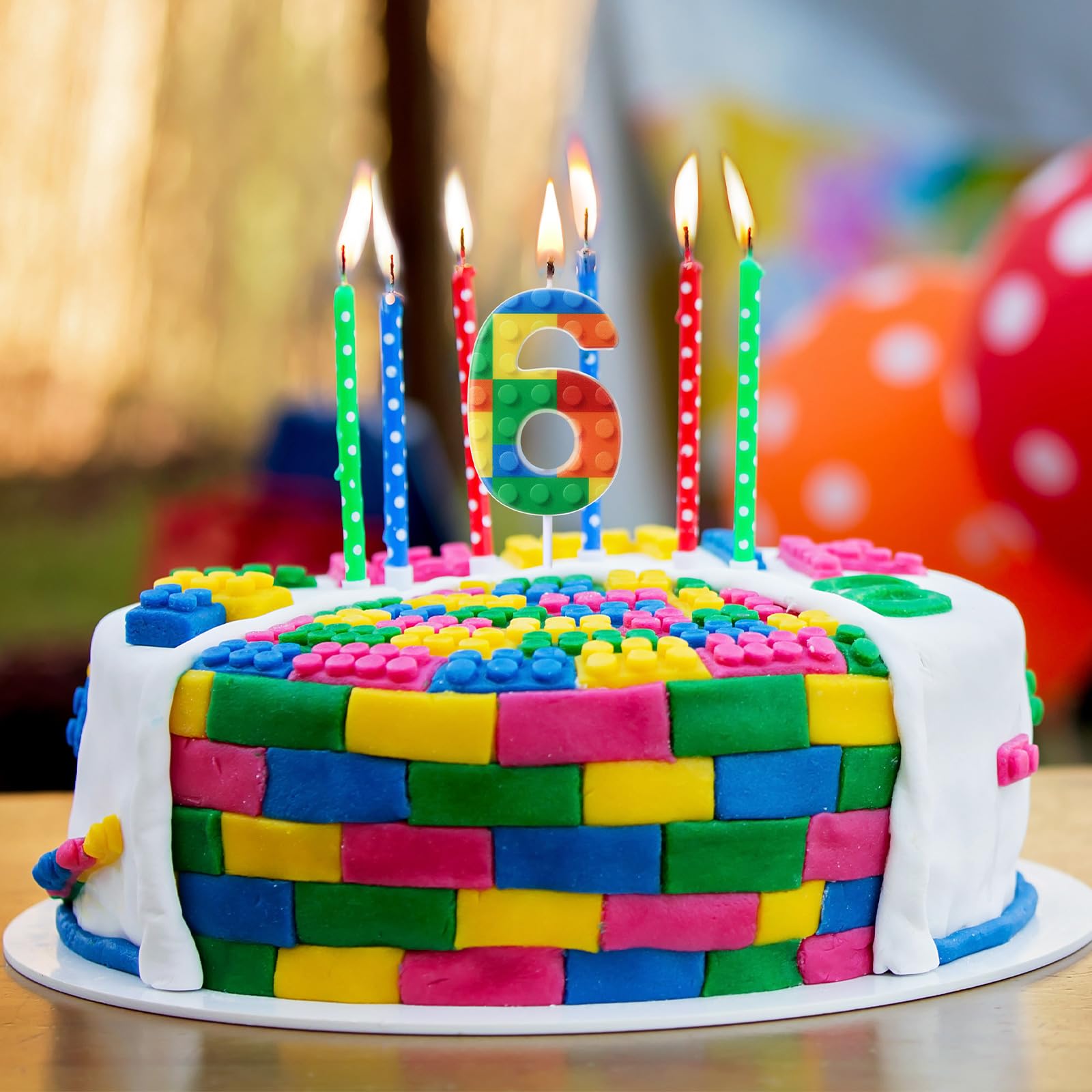 Rossesay building block 6 candle setup, party-ready cake topper in action