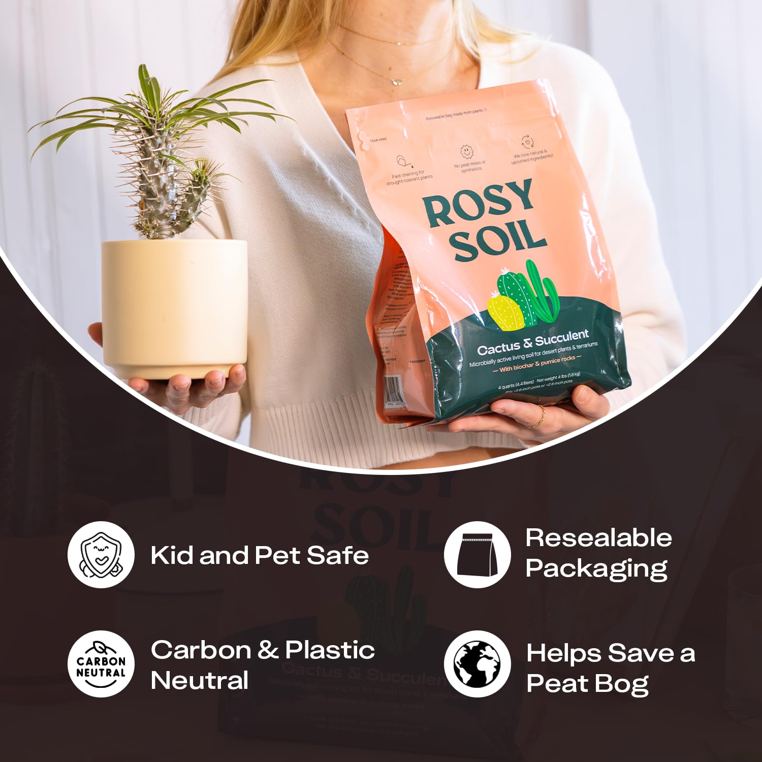 Rosy Soil worm-castings nourish soil with natural nutrients for roots.