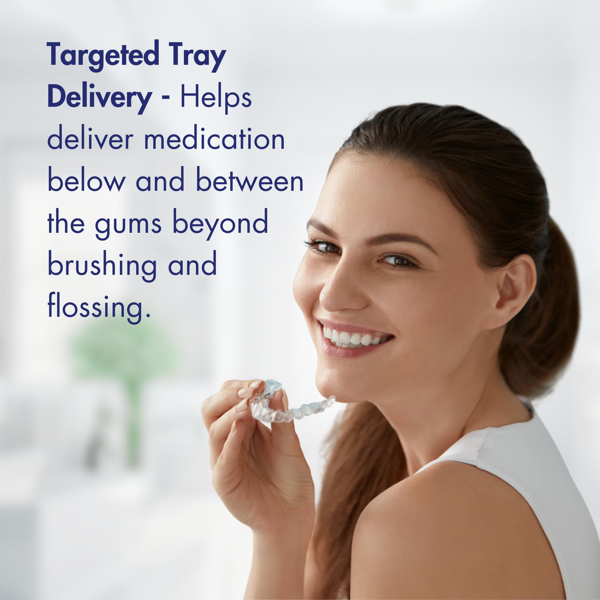 Packaging and tube design for easy at-home whitening and care.