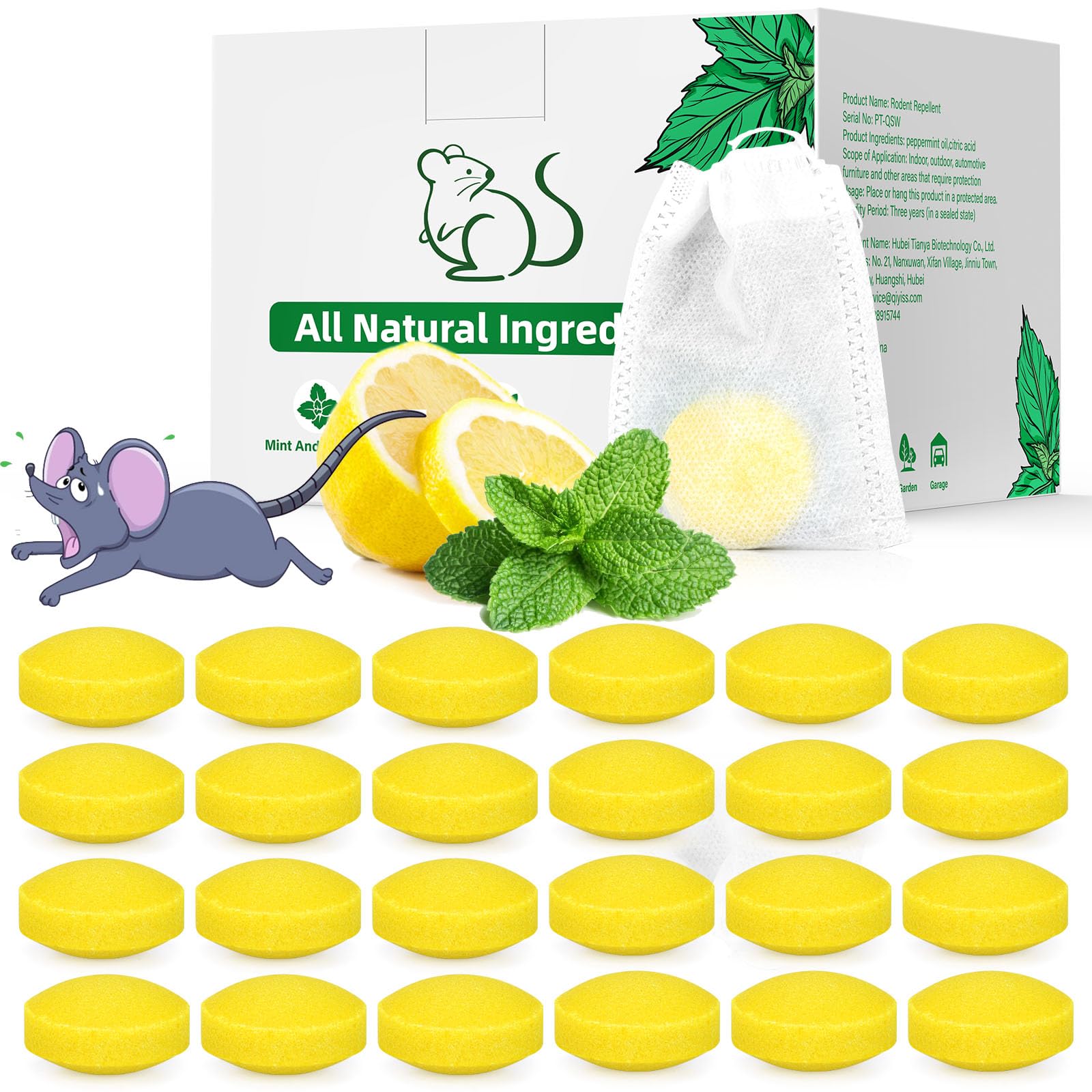 ROTIAH mouse repellent packaging demonstrates a natural deterrent for indoor and outdoor use.