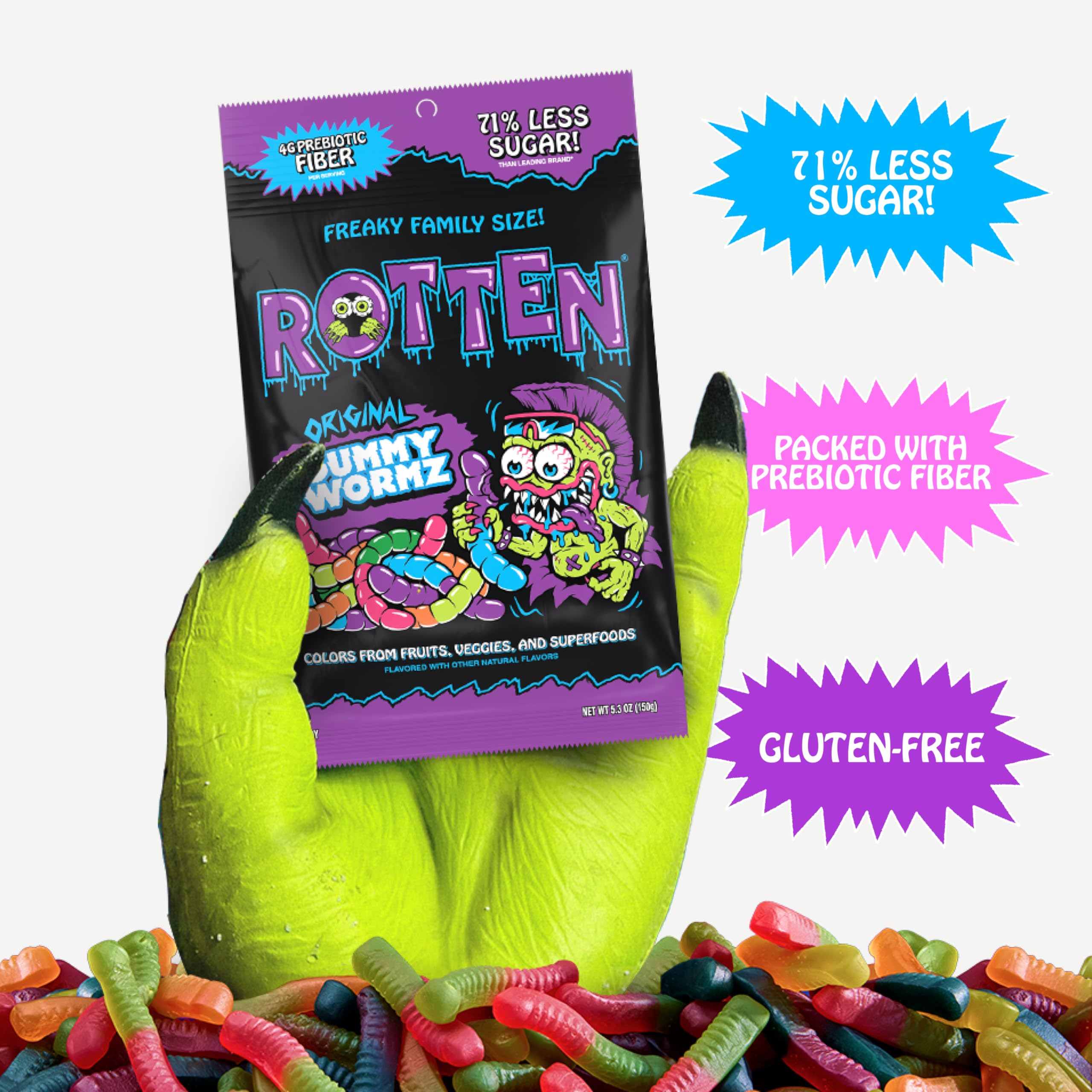 Rotten Original Gummy Worms serving idea for sharing with friends.