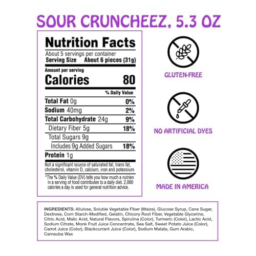 Close-up of Rotten Sour Gummy Cruncheez flavors with bold colors and chewy textures