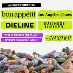 Rotten Sour Gummy Worms nutrition facts panel highlights fiber and protein.