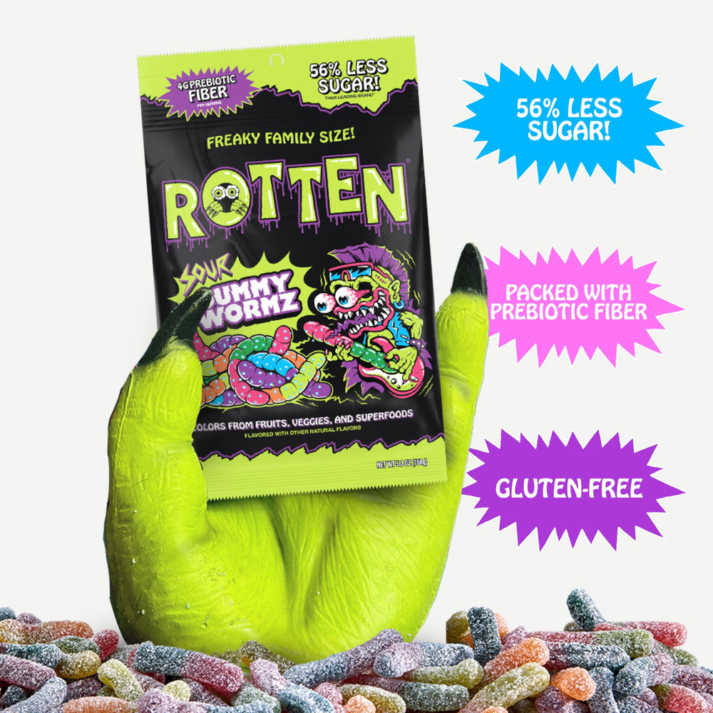 Rotten Sour Gummy Worms ideal for sharing at parties or treats.