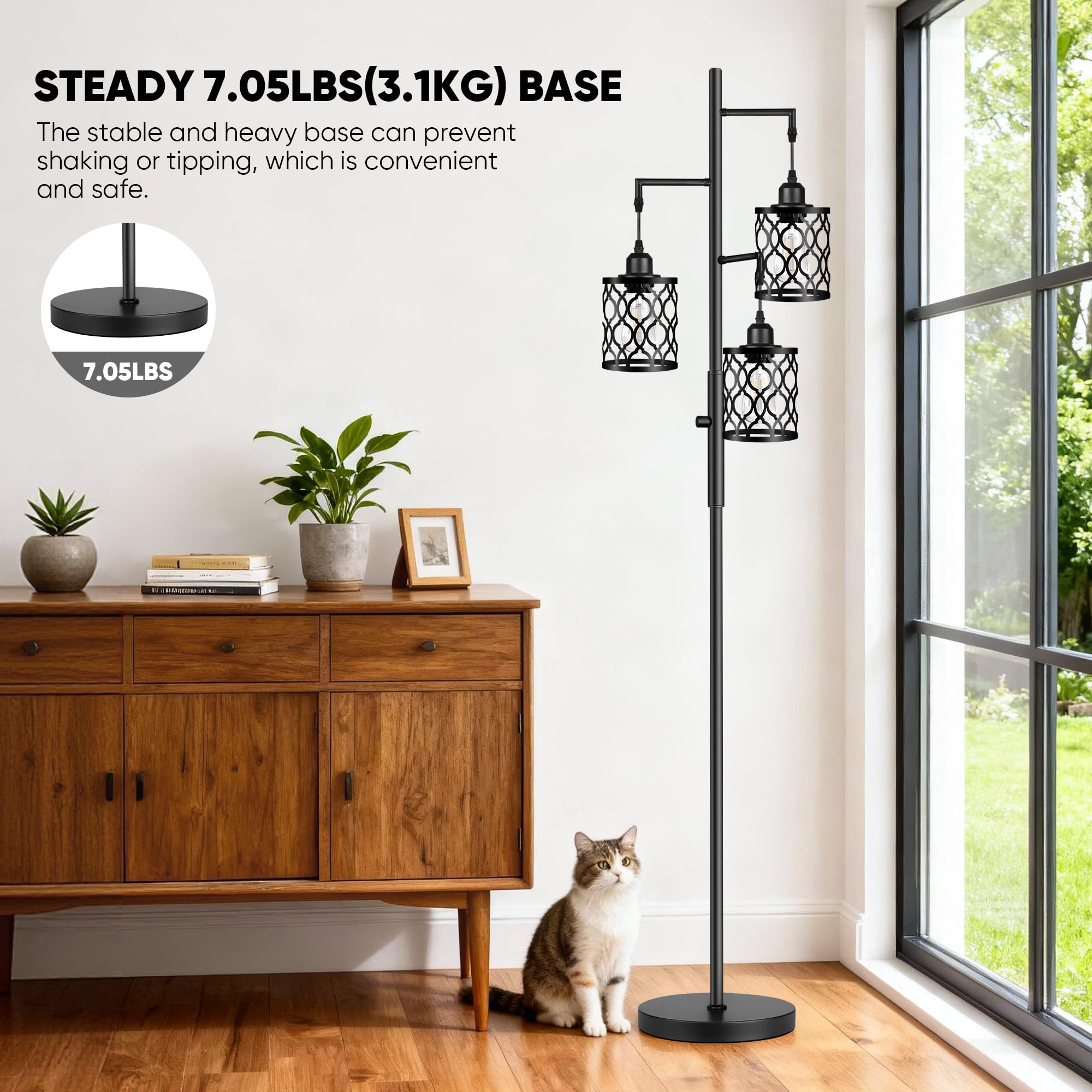 RottoGoon industrial floor lamp base provides stable support on carpet and hard floors