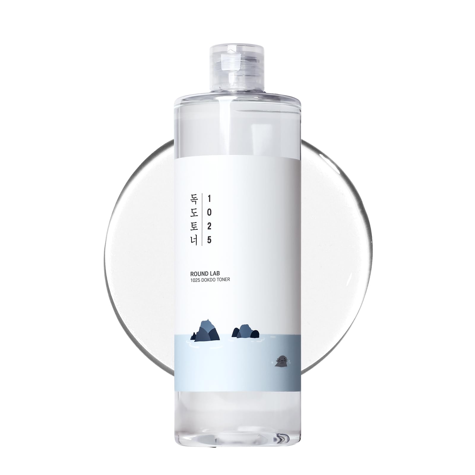 ROUND LAB 1025 Dokdo Toner bottle front showcases gentle exfoliation and hydrating formula.
