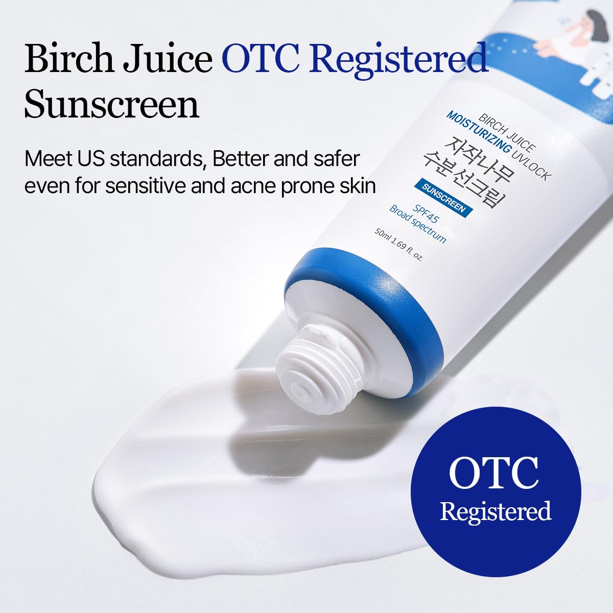 ROUND LAB Birch Juice SPF 45 applied to face for makeup-friendly finish