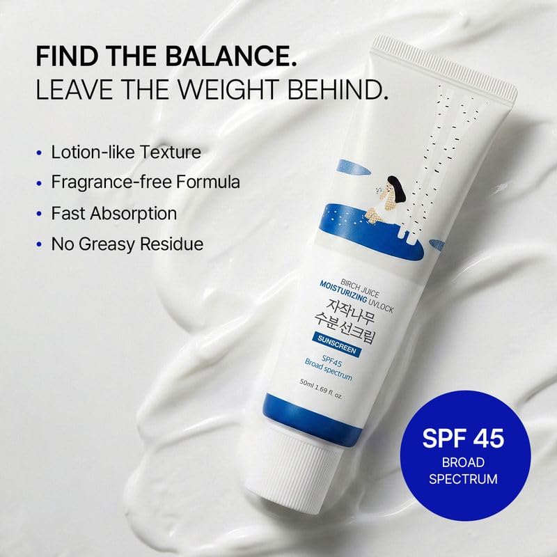 ROUND LAB Birch Juice UV Lock SPF 45 absorbs quickly on skin.