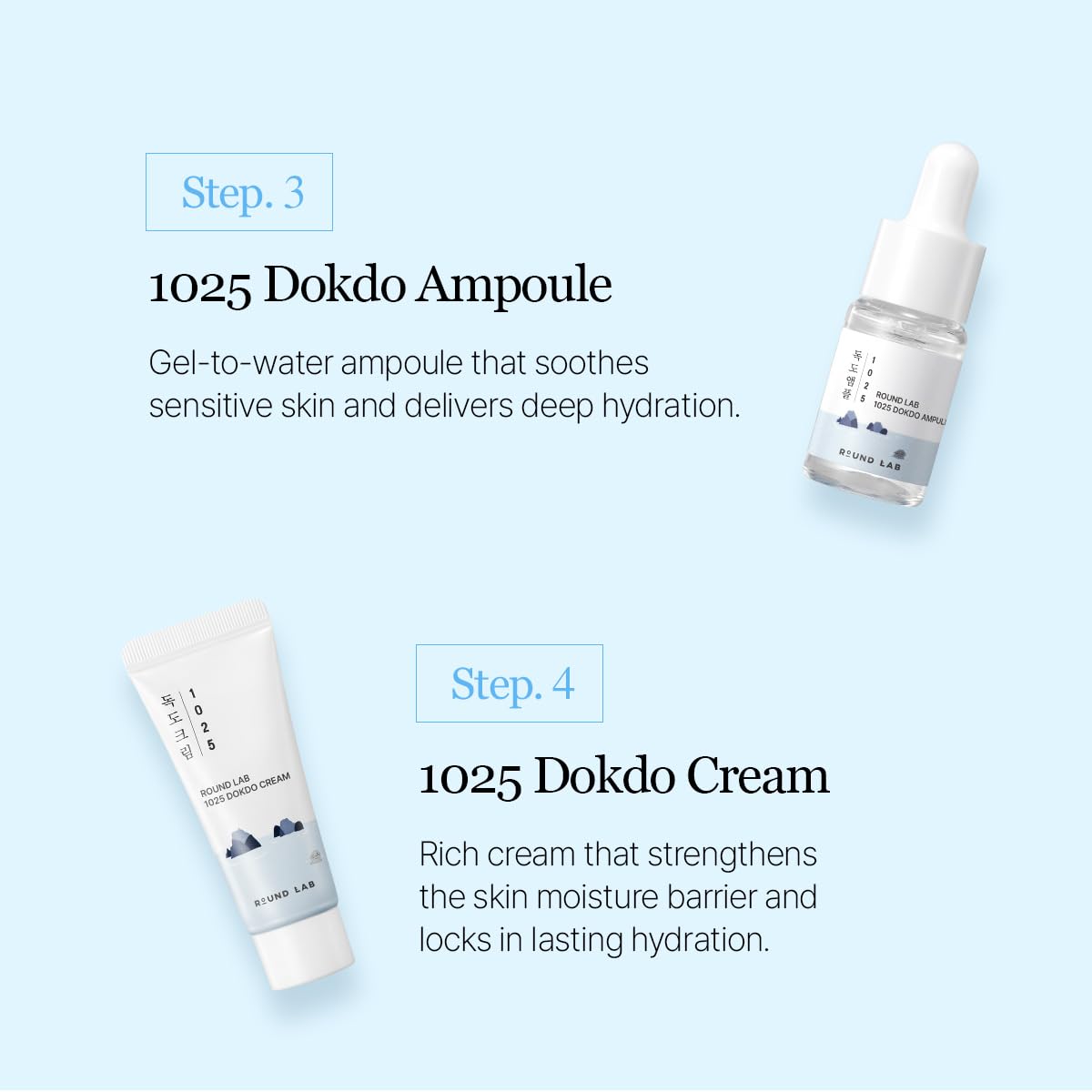 ROUND LAB Dokdo mini kit packaging highlighting travel-friendly skincare.
