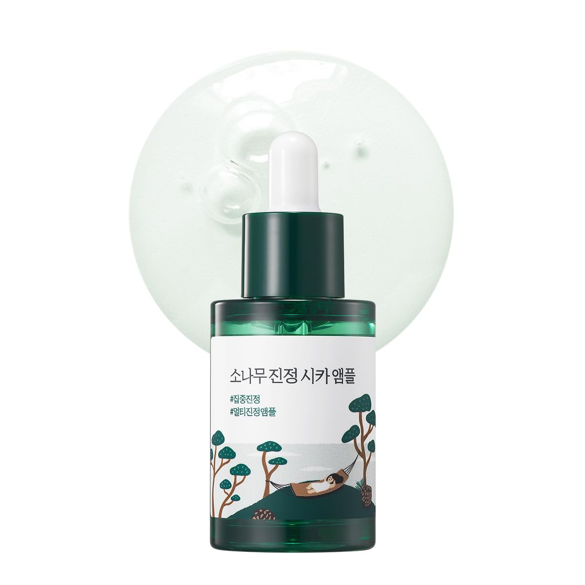 ROUND LAB Pine Calming Cica Ampoule bottle close-up for soothing hydration.