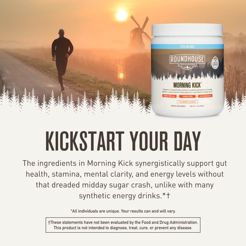 ROUNDHOUSE PROVISION Morning Kick 3-pack box illustrating value and routine consistency