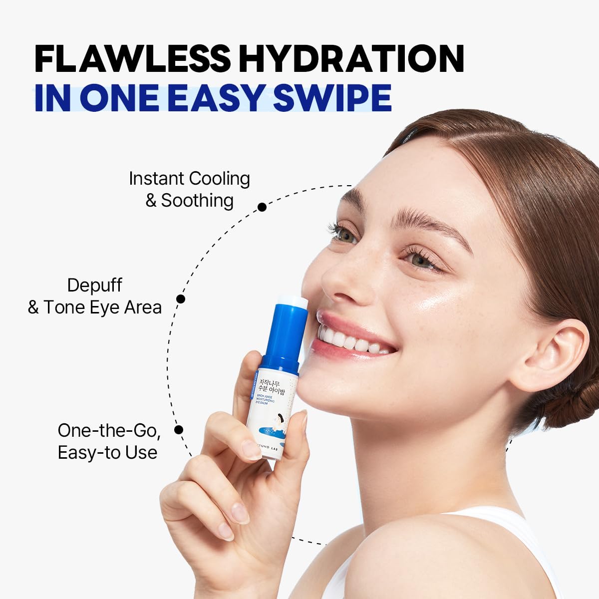 ROUND LAB Birch Juice Eye Stick applied under-eye area for a refreshed look.
