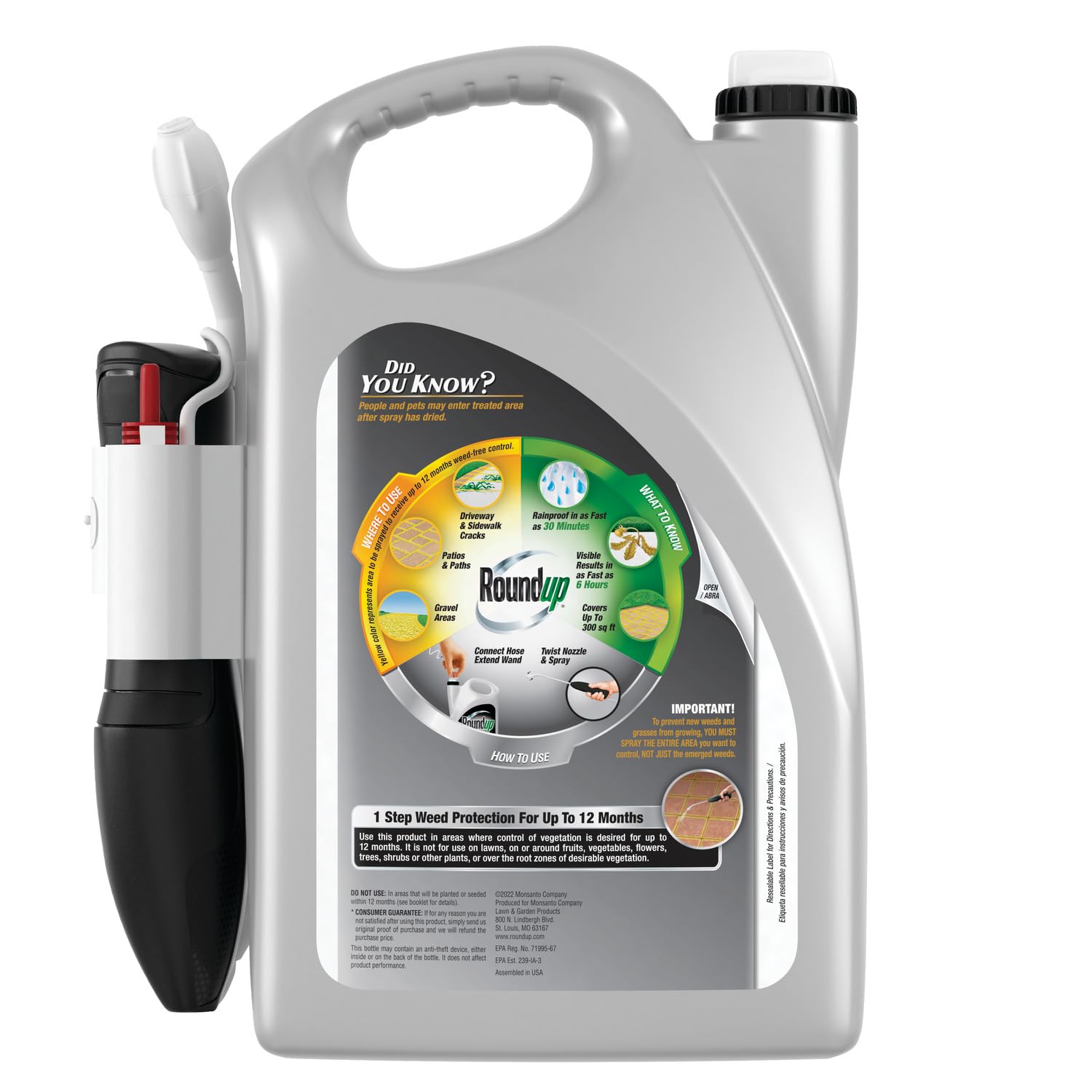 Roundup Dual Action 365 used on driveway cracks to kill weeds.