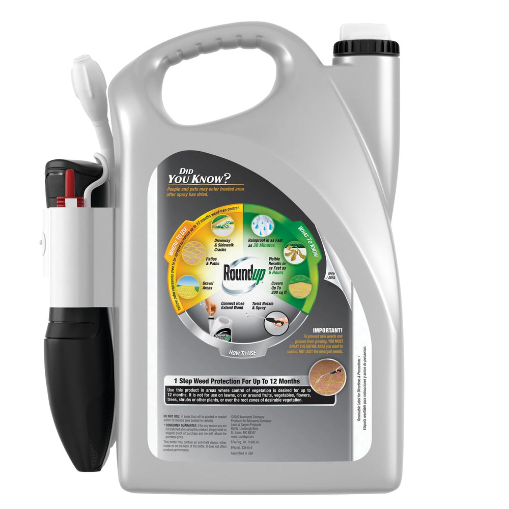 Roundup Dual Action 365 used on driveway cracks to kill weeds.