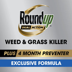 Roundup Dual Action being applied on a driveway to target weeds in cracks.