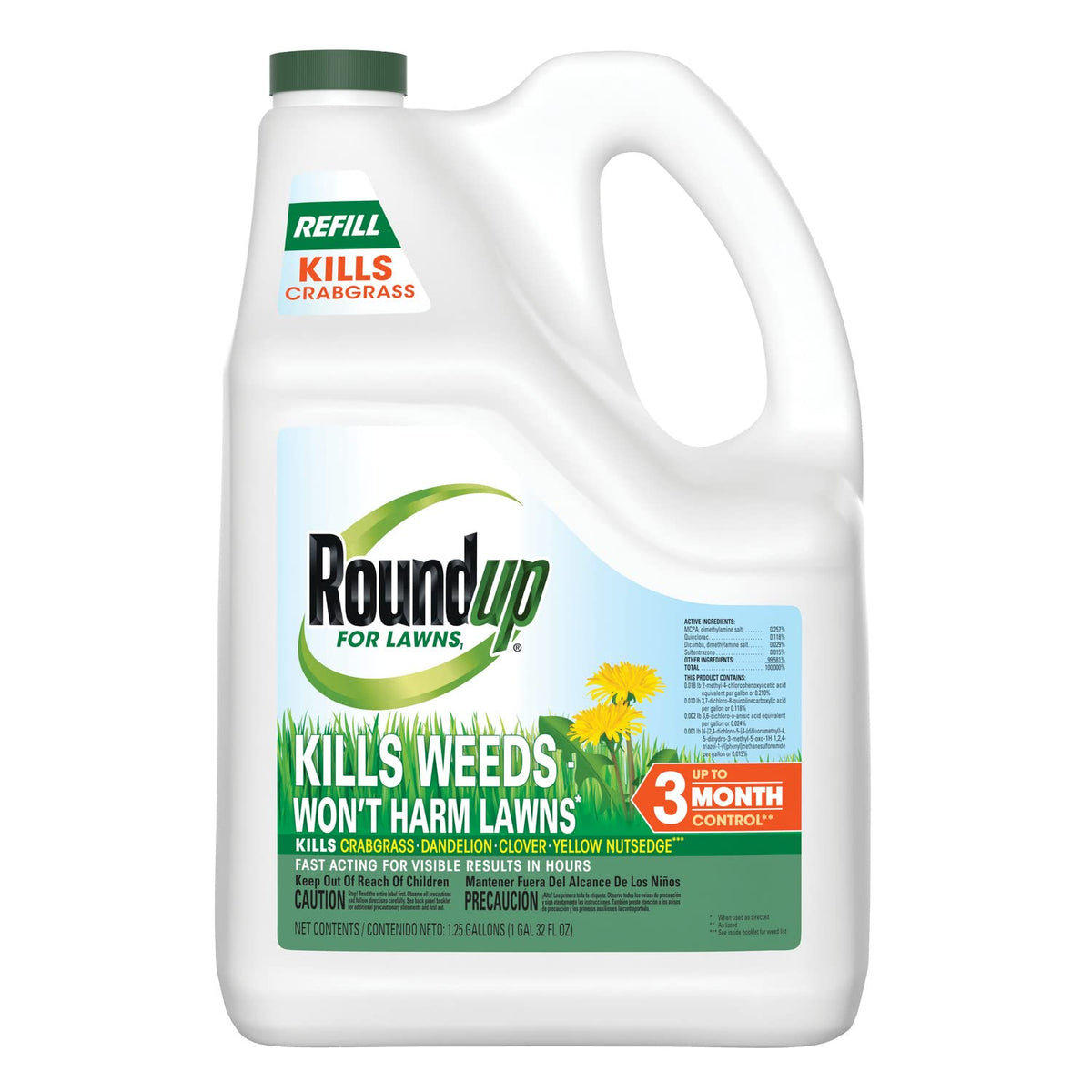 Roundup for Lawns₁ refill pour close-up showing easy transfer into the bottle.