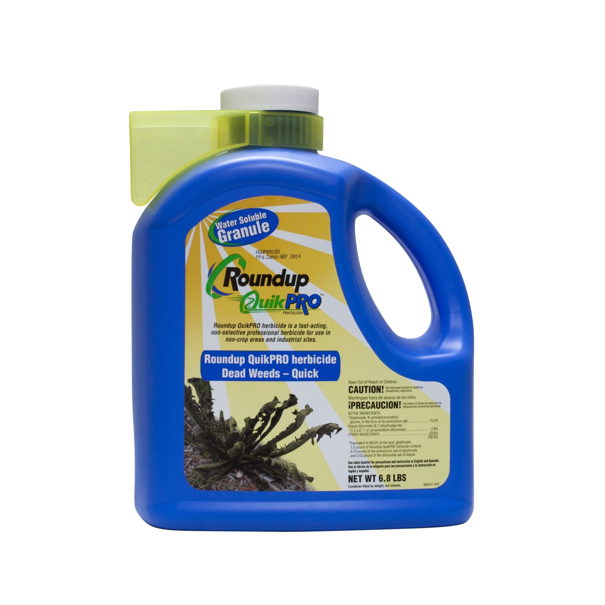 Roundup QuickPro 6.8lb powder bag enables fast post-emergent weed control.