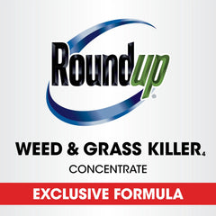 Sprayer applying Roundup Weed & Grass Killer₄ around a tree.