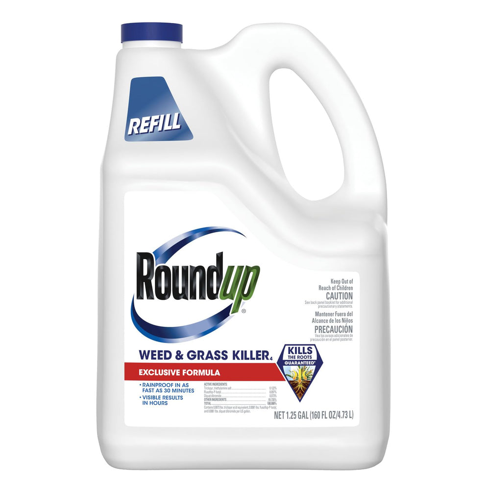 Roundup Weed & Grass Killer4 refill bottle label for easy identification and safe use.