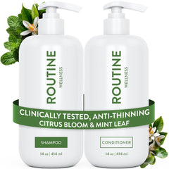 Routine Wellness anti-thinning shampoo bottle for fuller-looking hair.