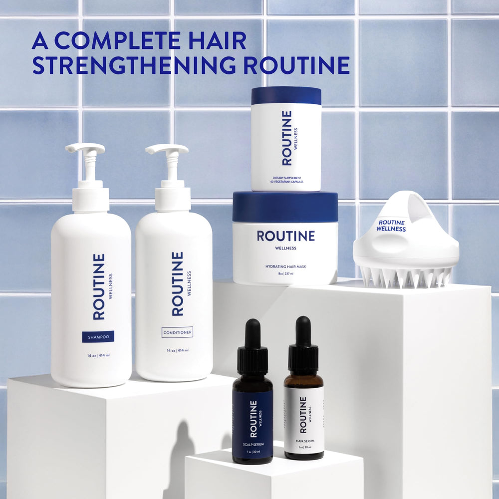 Routine Wellness bottle on studio background conveys premium at-home care