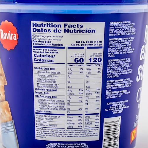 Rovira Export Soda Crackers bucket-front emphasizes convenient bulk packaging