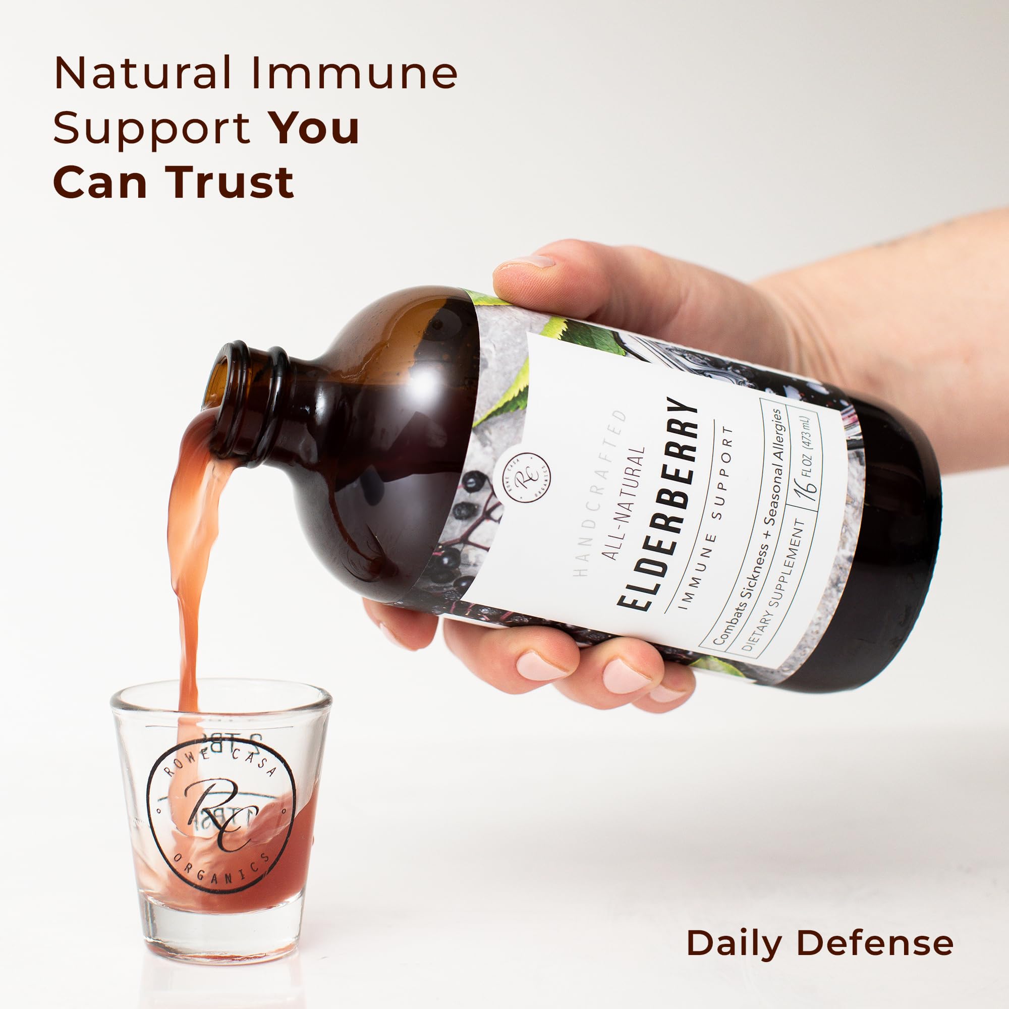 Rowe Casa Organics Elderberry for kids serving with spoon emphasizes kid-friendly daily routine.