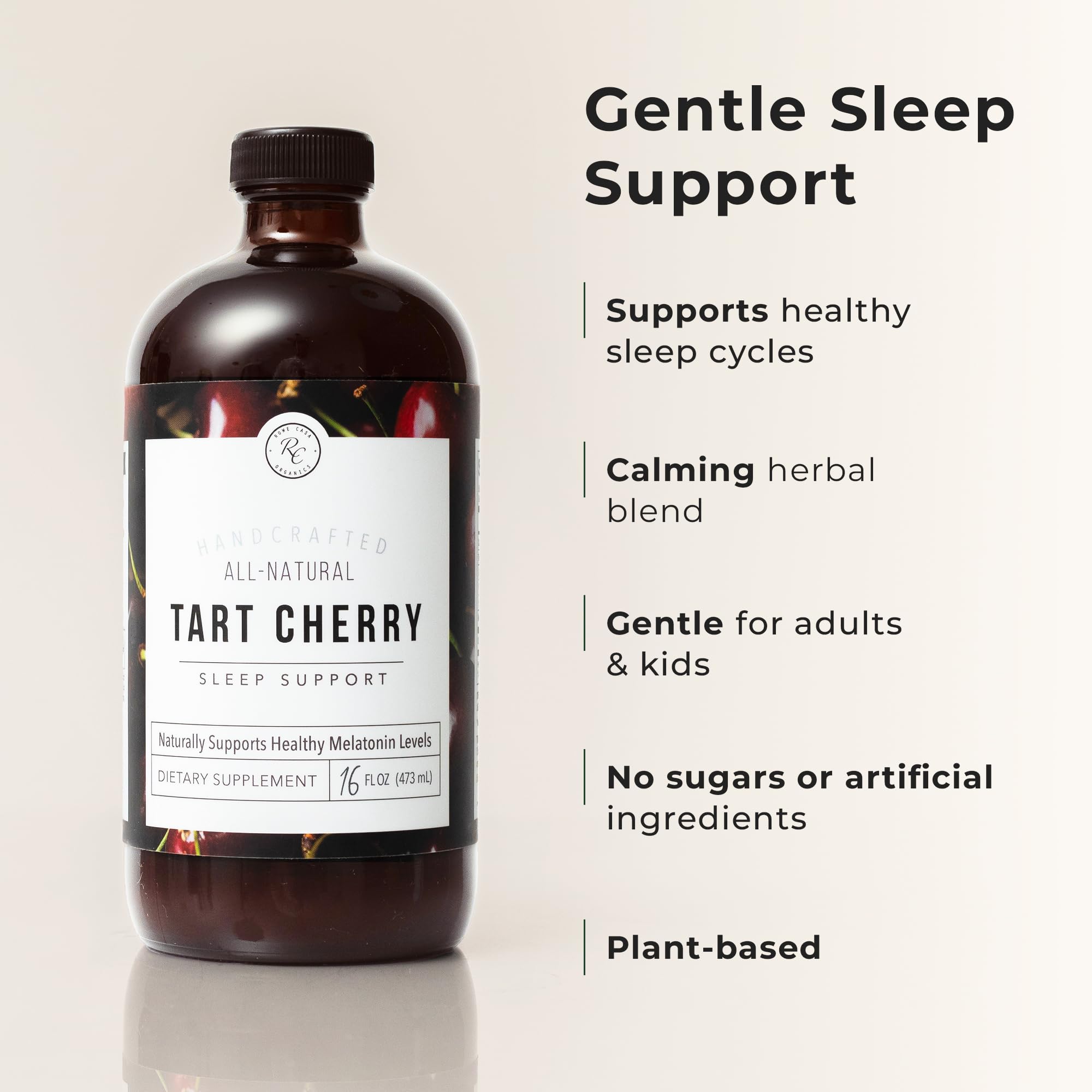 Rowe Casa Organics kid-friendly sleep supplement bottle for family use.