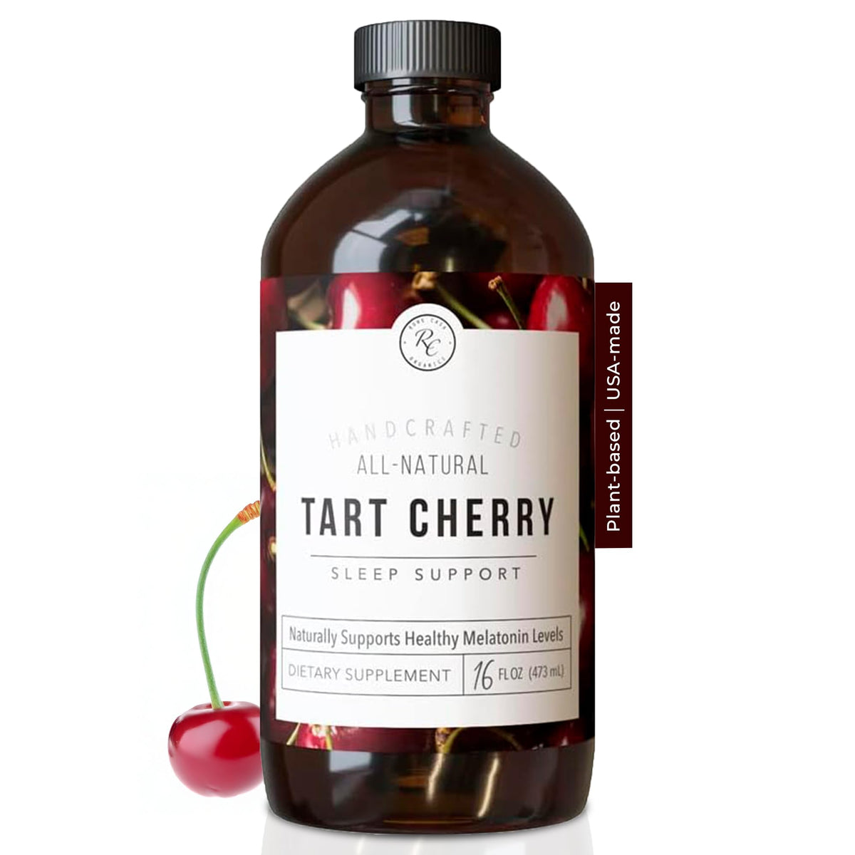Rowe Casa Organics tart cherry sleep support bottle for a calming nightly routine.