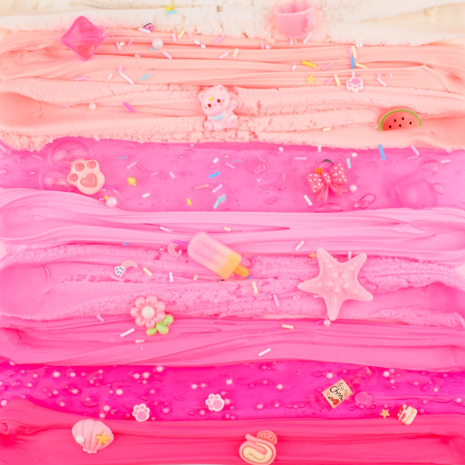 Rowecve 6-pack crystal-clear slime: sparkly and flexible for layering.