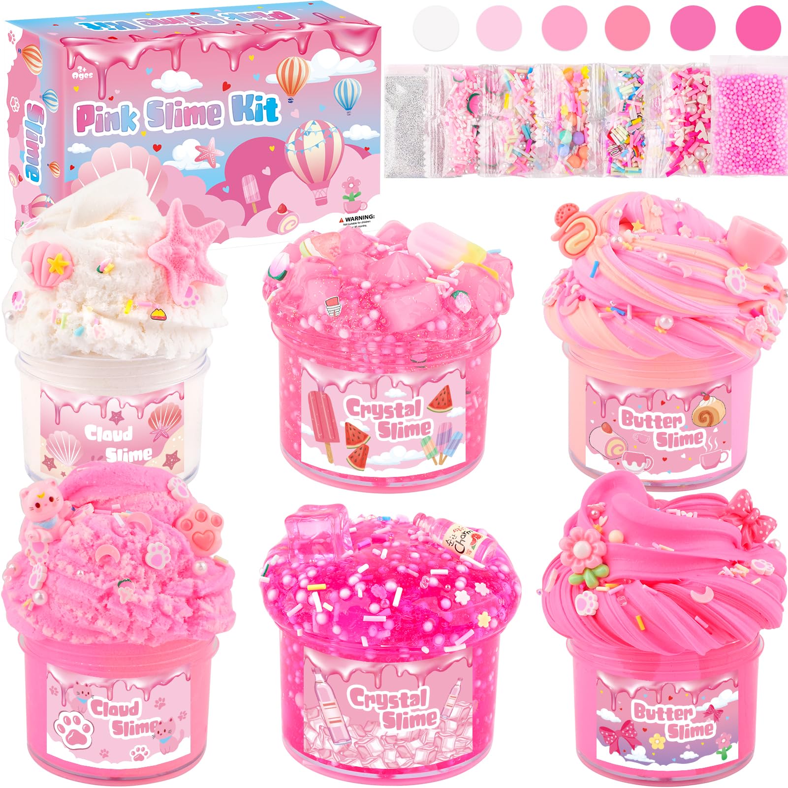 Rowecve 6-pack pink butter slime: silky glide for creative play.