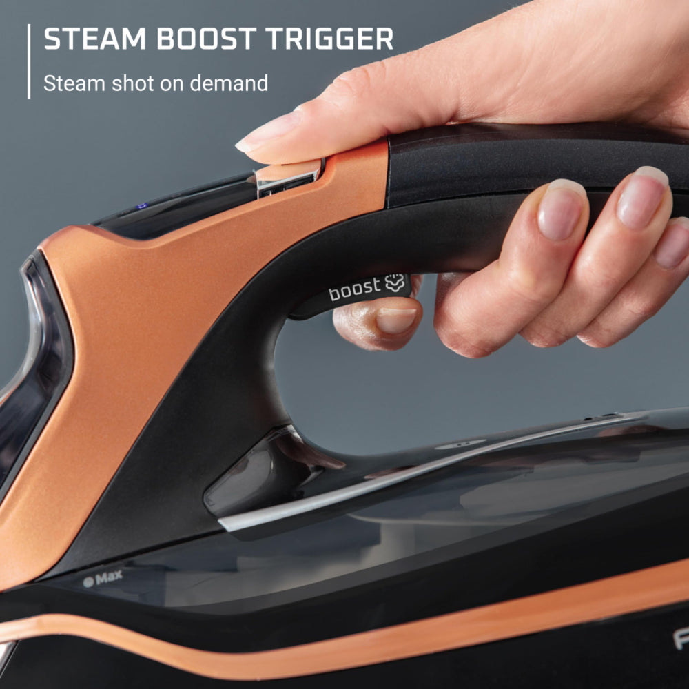 Rowenta Steam Force Pro anti-drip system keeps fabrics clear.