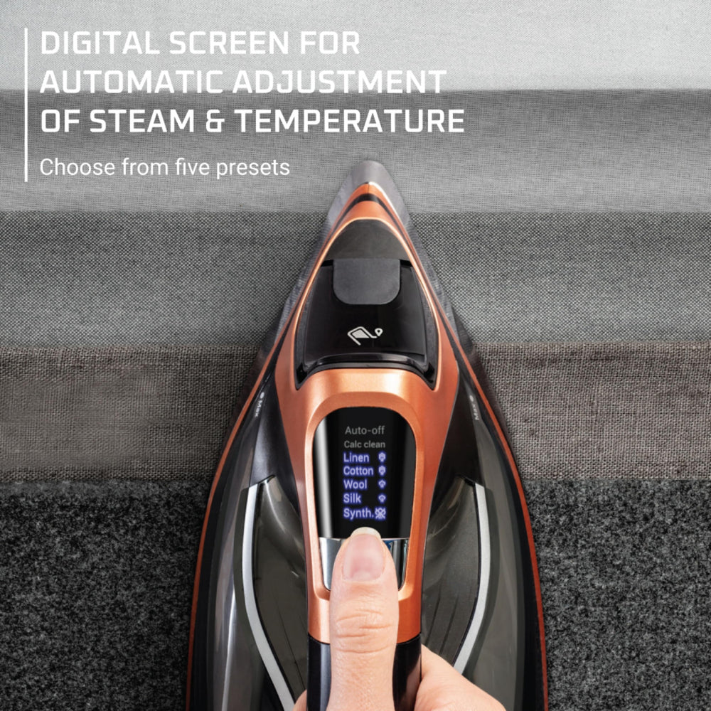 Rowenta Steam Force Pro control panel with precise heat settings.