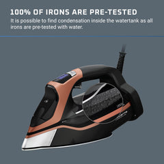 Rowenta Steam Force Pro smart screen with five fabric presets.