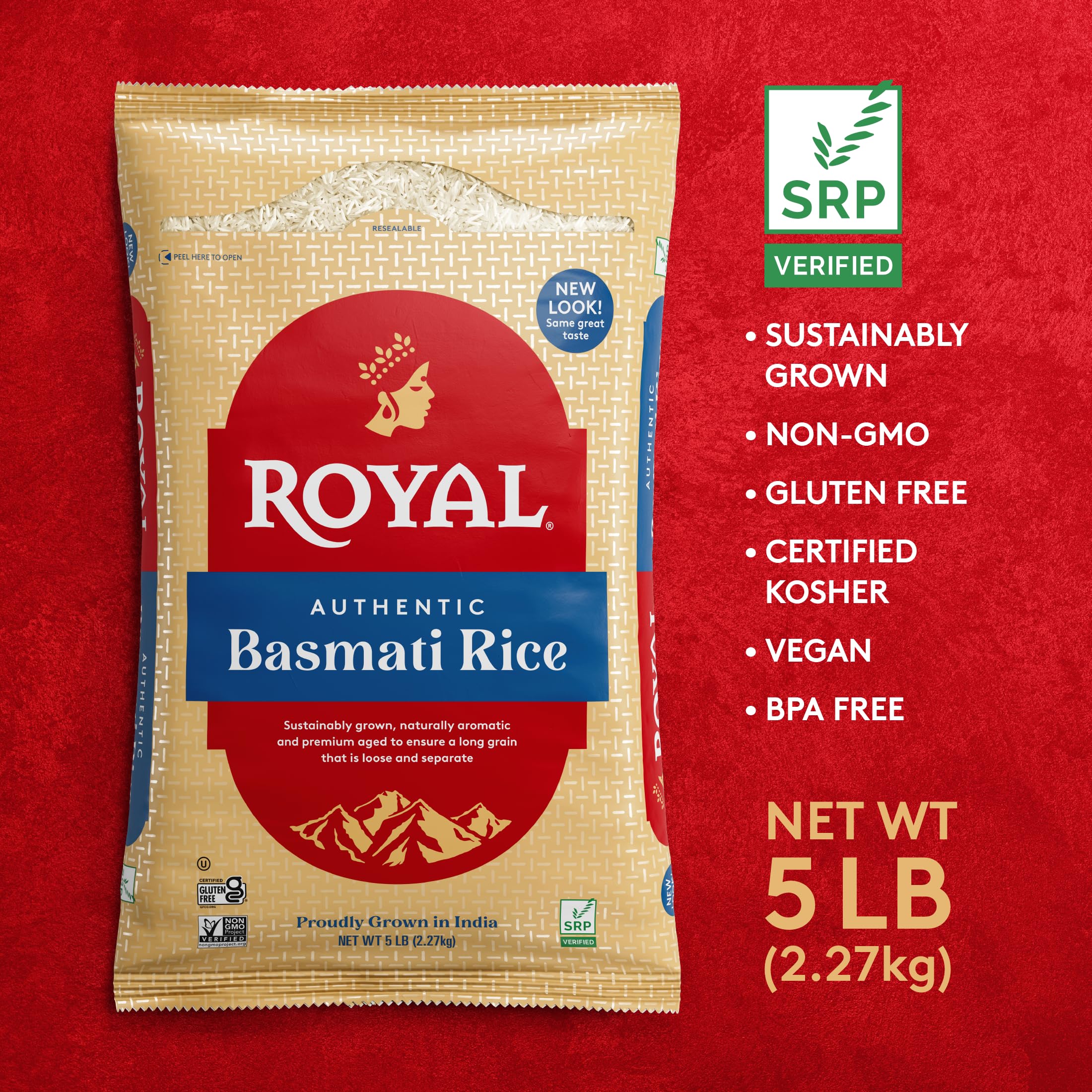 Royal Basmati burlap bag with handle for easy storage and transport.
