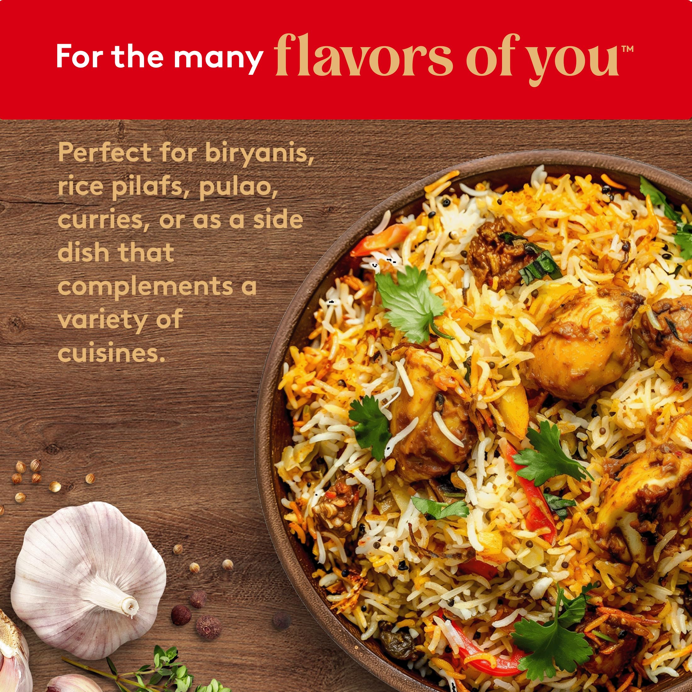 Royal Basmati rice microwaved to fluffy, non-sticky texture.