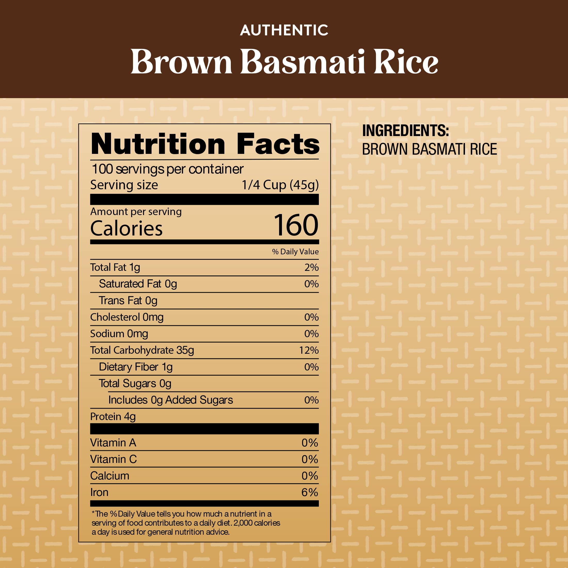 Royal brown basmati rice grains closeup shows non-sticky, fluffy texture when cooked.