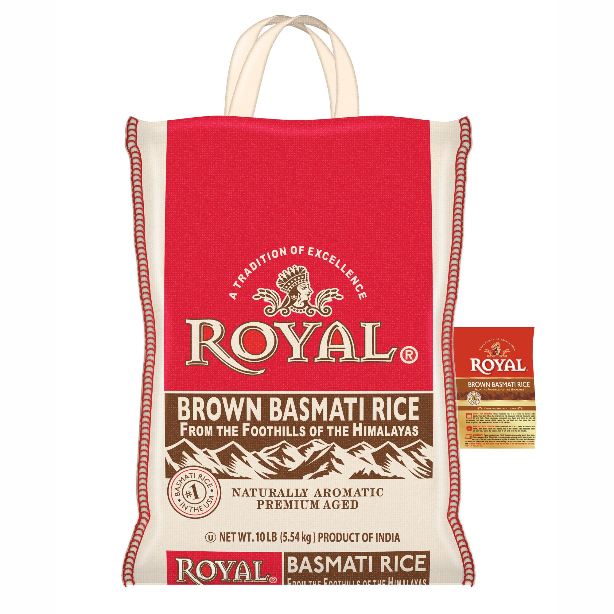 Royal brown basmati rice pack-shot highlights authentic long grain texture for flavorful meals.