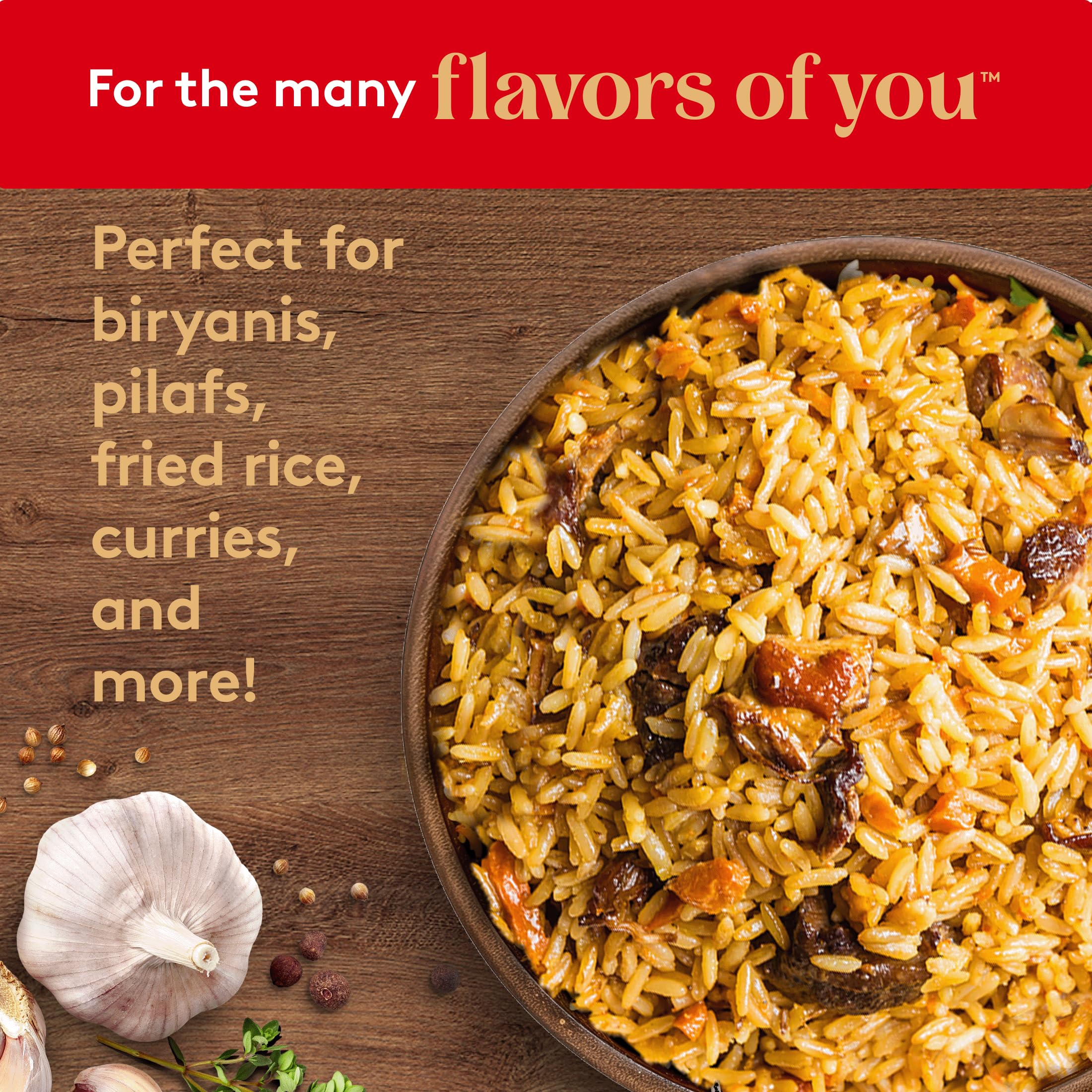 Royal brown basmati rice steaming bowl conveys natural aroma and readiness for curry or pilaf.