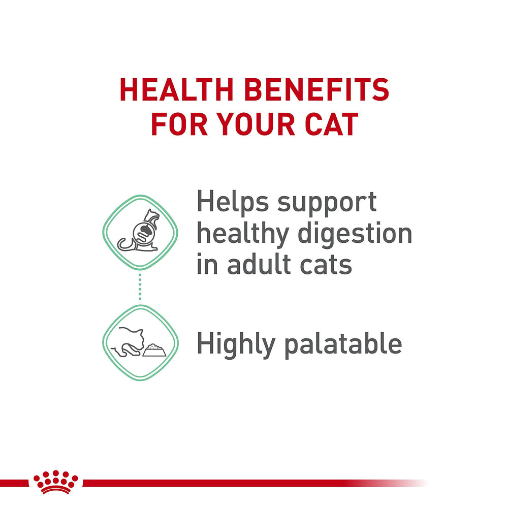 Royal Canin Digestive Care dry cat food pairing suggestion shown beside the can.
