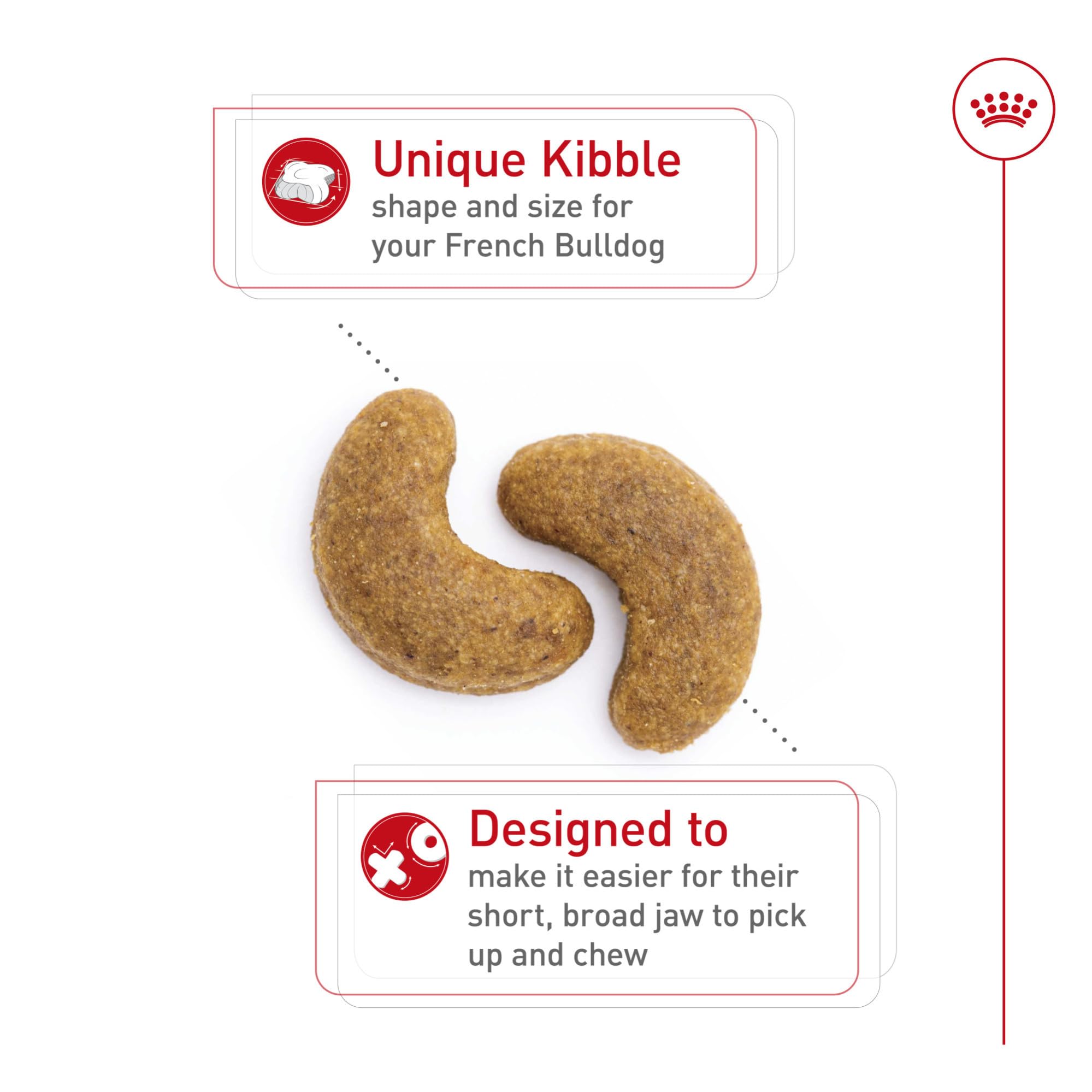 Royal Canin French Bulldog kibble featuring protein and L-carnitine to support lean muscle.