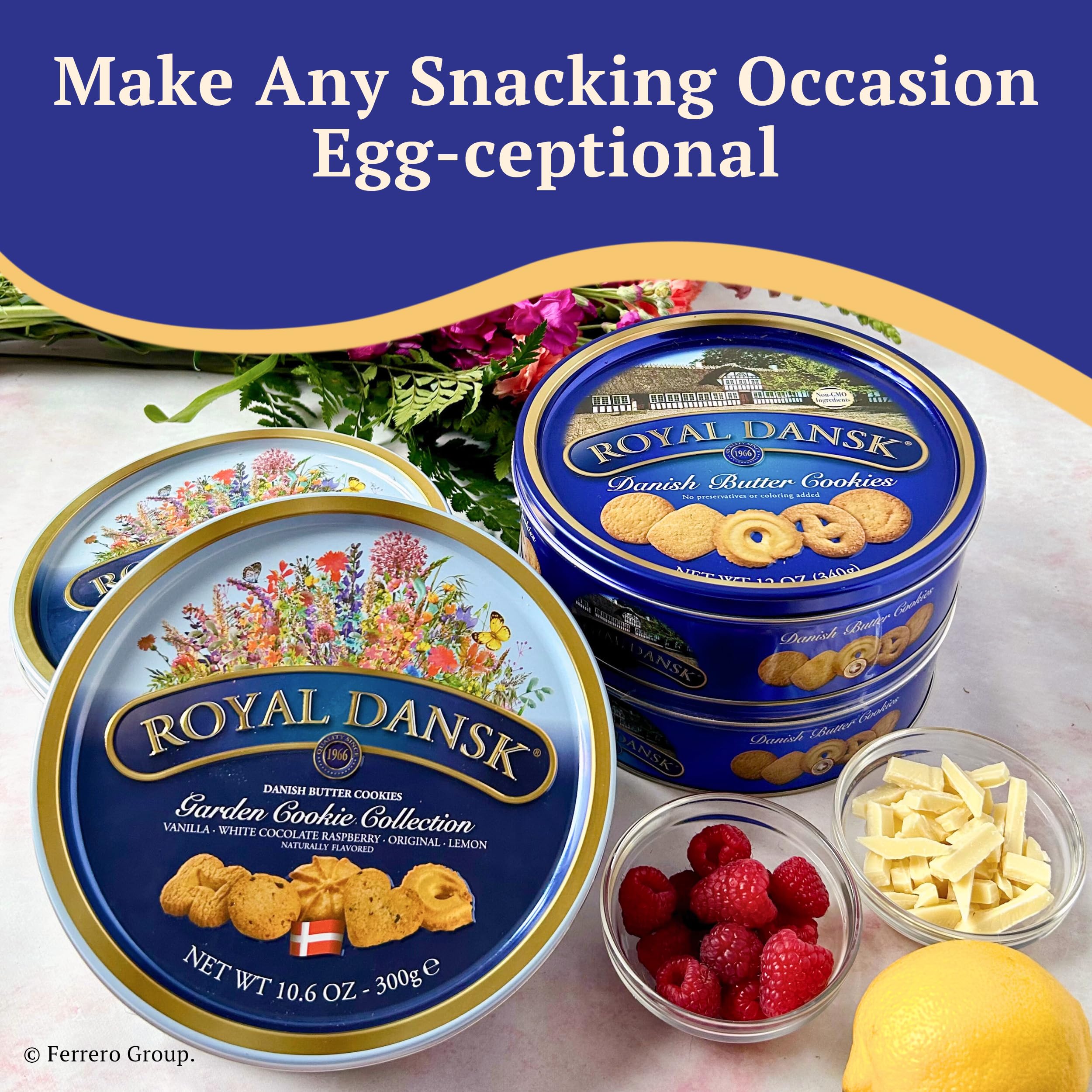 Royal Dansk Lemon Flower Cookies offer bright citrus notes in a refreshing bite.