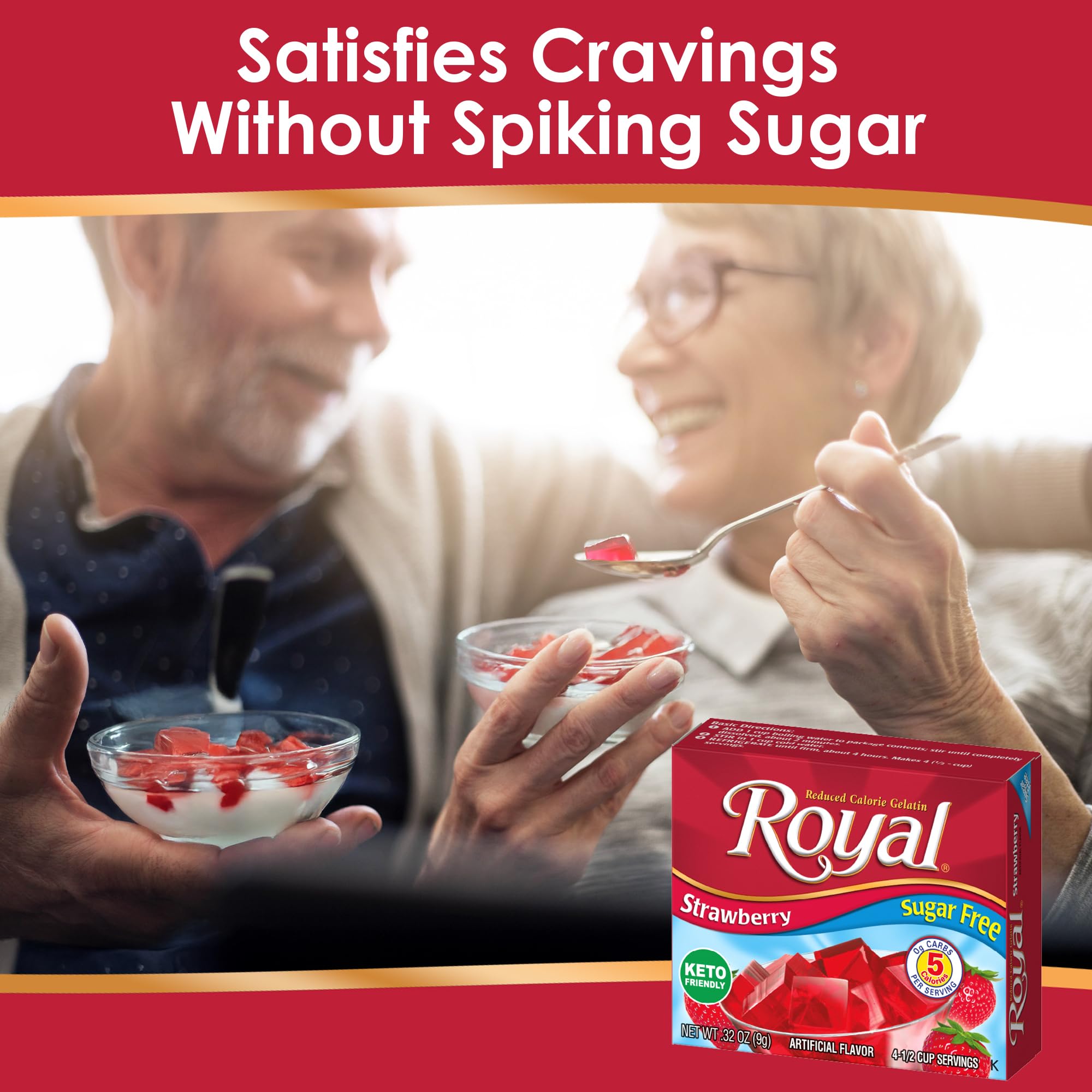 Royal Gelatin Sugar Free Variety Pack cherry dessert bowl, glossy gelatin ready to enjoy