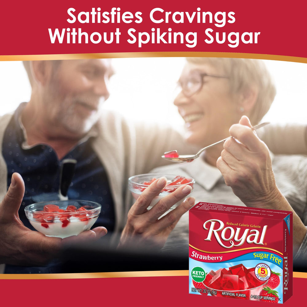 Royal Gelatin Sugar Free Variety Pack cherry dessert bowl, glossy gelatin ready to enjoy