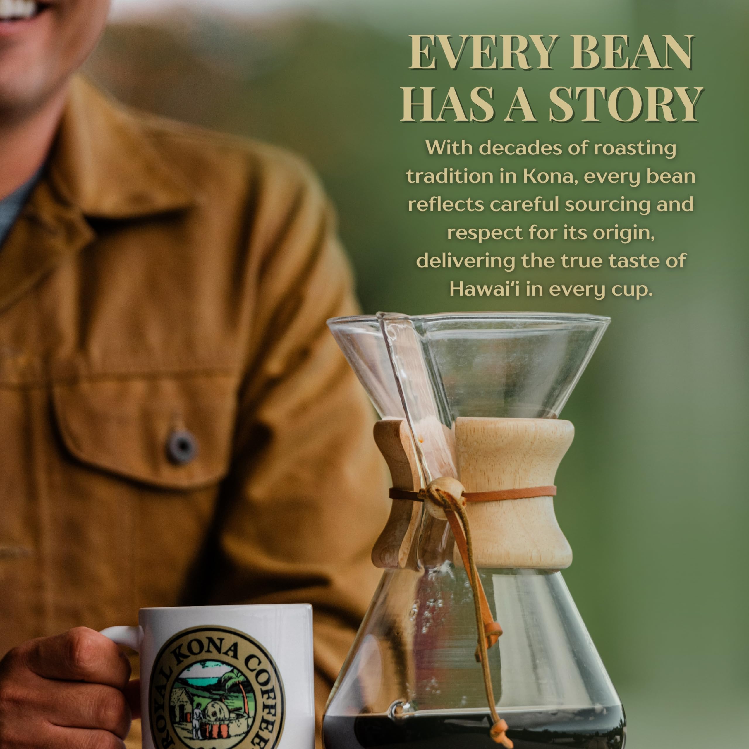 ROYAL KONA Ground brew setup demonstrates ideal pour-over for a full-bodied cup