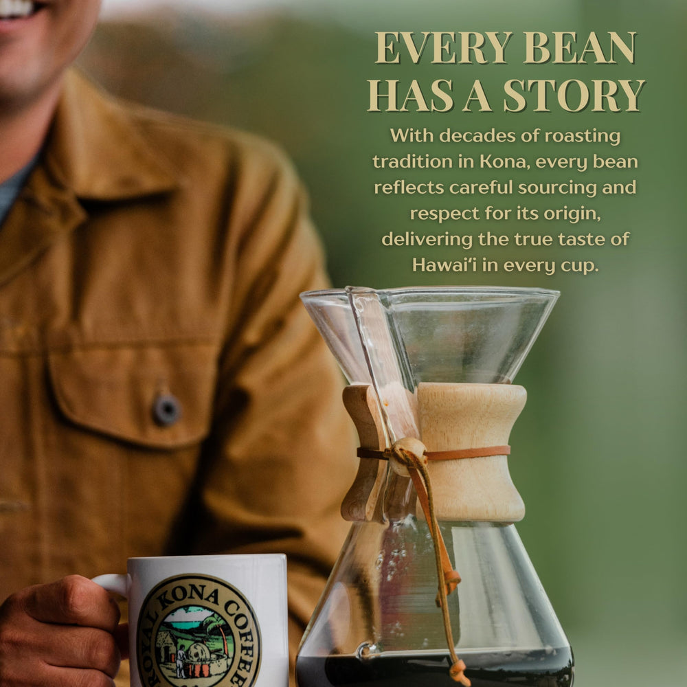ROYAL KONA Ground brew setup demonstrates ideal pour-over for a full-bodied cup
