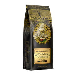 ROYAL KONA Ground Private Reserve front label highlights 100% Kona purity